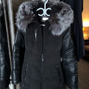 Sicily Black Jacket with Gray Fur Trim